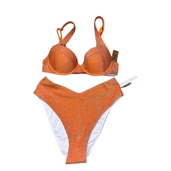 Victoria’s Secret Tangelo Orange Brazilian Shimmer High Waist Bikini NWT XS/S - Picture 3 of 15